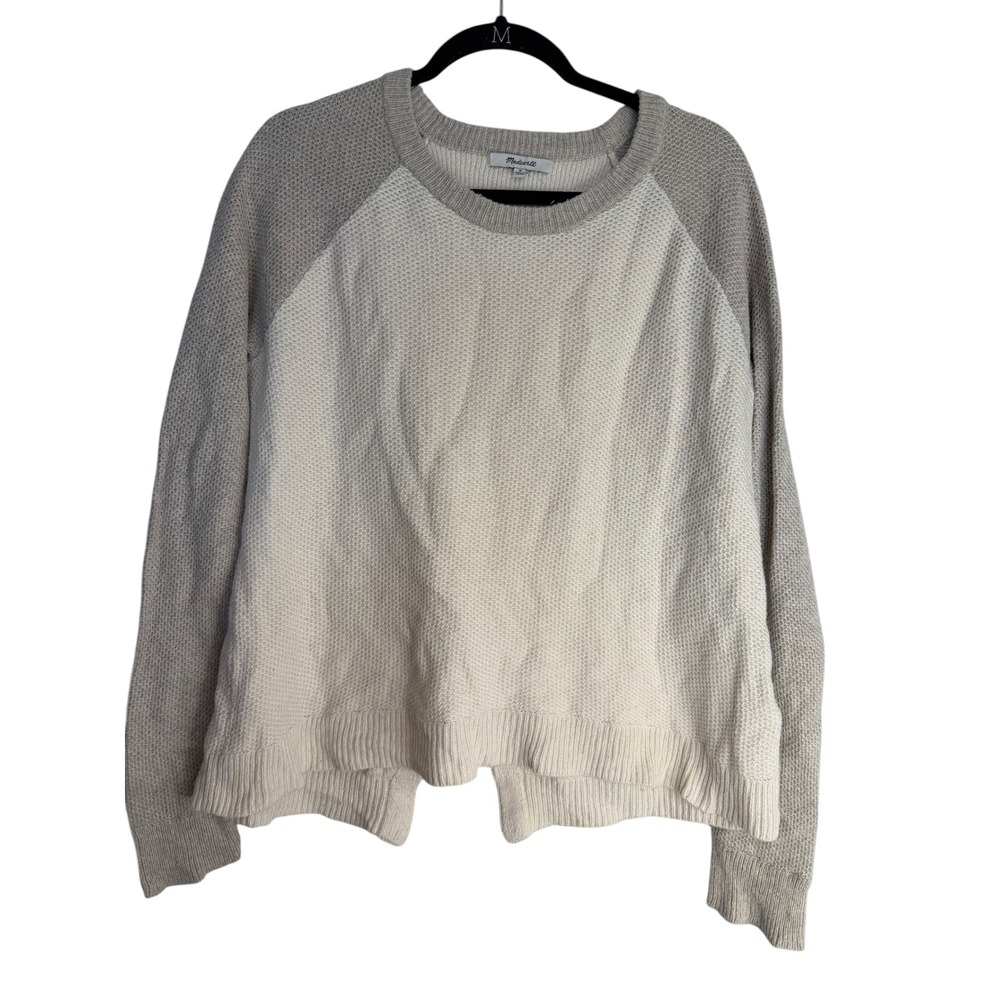 Madewell Colorblock Split Back Waffle Knit Sweater Grey Cream G6854 Medium